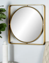 Cargar imagen en el visor de la galería, Espejo de pared moderno redondo dorado con marco exterior cuadrado redondeado