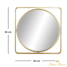 Cargar imagen en el visor de la galería, Espejo de pared moderno redondo dorado con marco exterior cuadrado redondeado
