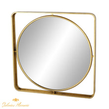 Cargar imagen en el visor de la galería, Espejo de pared moderno redondo dorado con marco exterior cuadrado redondeado