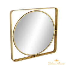 Cargar imagen en el visor de la galería, Espejo de pared moderno redondo dorado con marco exterior cuadrado redondeado