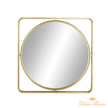 Cargar imagen en el visor de la galería, Espejo de pared moderno redondo dorado con marco exterior cuadrado redondeado