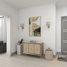 Cargar imagen en el visor de la galería, Gabinete gris plateado con cubierta de espejo y 3 compartimentos cubiertos de lino.