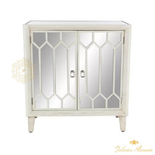 Cargar imagen en el visor de la galería, Gabinete geométrico rectangular moderno de madera blanca y vidrio