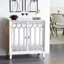 Cargar imagen en el visor de la galería, Gabinete geométrico rectangular moderno de madera blanca y vidrio