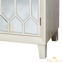 Cargar imagen en el visor de la galería, Gabinete geométrico rectangular moderno de madera blanca y vidrio