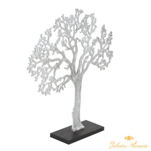 Cargar imagen en el visor de la galería, Escultura contemporánea de aluminio plateado y madera inspirada en un árbol