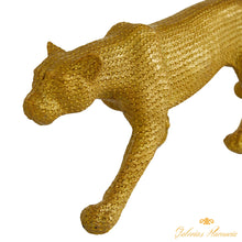 Cargar imagen en el visor de la galería, Juego de 2 esculturas de leopardo Gold Polystone Glam
