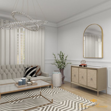 Cargar imagen en el visor de la galería, Gabinete gris plateado con cubierta de espejo y 3 compartimentos cubiertos de lino.