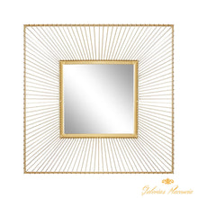 Cargar imagen en el visor de la galería, Espejo de pared dimensional cuadrado de metal dorado.