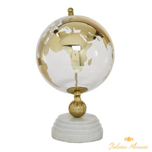 Cargar imagen en el visor de la galería, Globo terráqueo de vidrio, aluminio dorado y Mármol Blanco