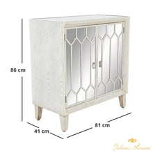 Cargar imagen en el visor de la galería, Gabinete geométrico rectangular moderno de madera blanca y vidrio