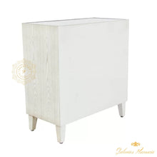 Cargar imagen en el visor de la galería, Gabinete geométrico rectangular moderno de madera blanca y vidrio