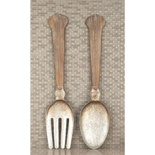 Cargar imagen en el visor de la galería, Decoración de pared con cuchara y tenedor de madera y metal (set 2 piezas)