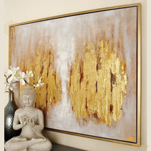 Cargar imagen en el visor de la galería, Cuadro de arte abstracto tradicional dorado metálico grande en marco de madera dorado. CosmoLiving by Cosmopolitan