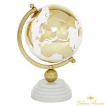 Cargar imagen en el visor de la galería, Globo terráqueo de vidrio, aluminio dorado y Mármol Blanco