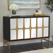 Cargar imagen en el visor de la galería, Gabinete bufetera negro estilo Glam madera y espejo