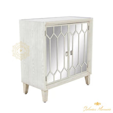 Cargar imagen en el visor de la galería, Gabinete geométrico rectangular moderno de madera blanca y vidrio