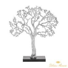 Cargar imagen en el visor de la galería, Escultura contemporánea de aluminio plateado y madera inspirada en un árbol