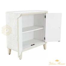 Cargar imagen en el visor de la galería, Gabinete geométrico rectangular moderno de madera blanca y vidrio