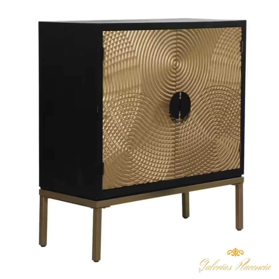 Gabinete de diseño ondulado con relieve de madera color bronce