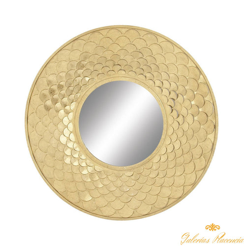 Espejo de pared redondo con diseño elaborado en  hierro, estilo  Glam Gold