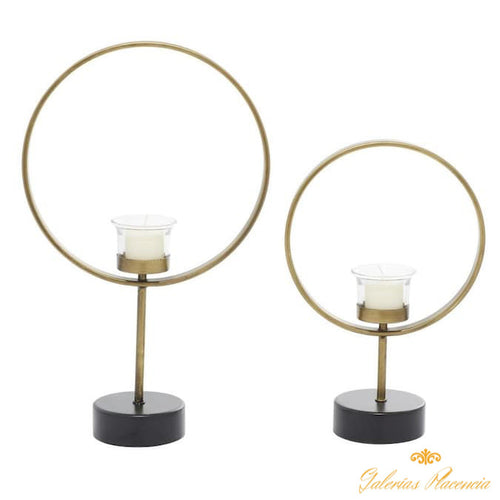 Set de 2 candelabros contemporáneos de metal dorado