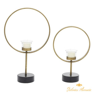 Set de 2 candelabros contemporáneos de metal dorado