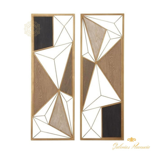 Juego de 2 placas de pared rectangulares grandes de metal y madera de estilo moderno en negro y marrón