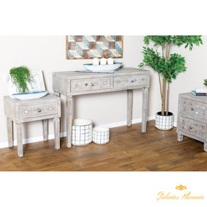 Consola de madera y mesas auxiliares, set de 3 piezas