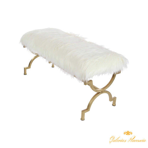 Otomana de metal y madera dorada con cubierta de piel (similar al natural)