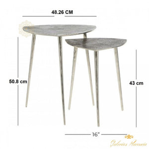 Set de mesas de aluminio con tablero labrado color plata