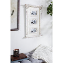 Cargar imagen en el visor de la galería, Decoración de pared de collage de fotos de pared de madera blanca antigua con 3 marcos para fotos.
