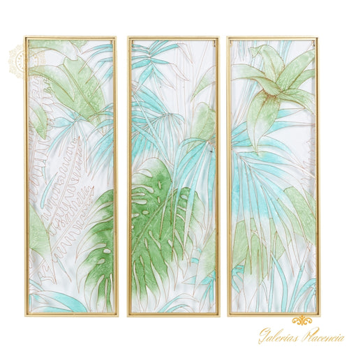 Set de 3 apliques decoración de pared en vidrio verde decorado a mano. CosmoLiving by Cosmopolitan