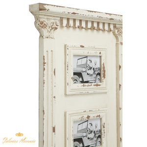 Decoración de pared de collage de fotos de pared de madera blanca antigua con 3 marcos para fotos.