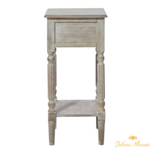 Cargar imagen en el visor de la galería, Velador mesa auxiliar de madera color Taupe con cajón y estante inferior
