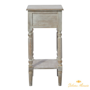 Velador mesa auxiliar de madera color Taupe con cajón y estante inferior