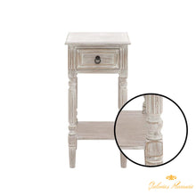 Cargar imagen en el visor de la galería, Velador mesa auxiliar de madera color Taupe con cajón y estante inferior