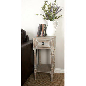 Velador mesa auxiliar de madera color Taupe con cajón y estante inferior