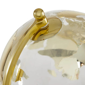 Globo terráqueo de vidrio, aluminio dorado y Mármol Blanco