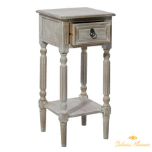 Cargar imagen en el visor de la galería, Velador mesa auxiliar de madera color Taupe con cajón y estante inferior
