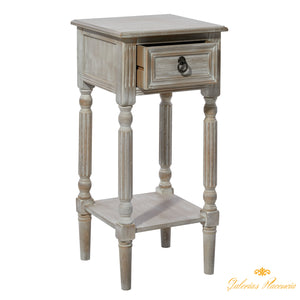 Velador mesa auxiliar de madera color Taupe con cajón y estante inferior