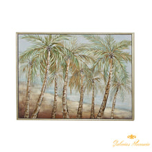 Cargar imagen en el visor de la galería, Palmeras en la playa, lienzo enmarcado (pintado a mano)