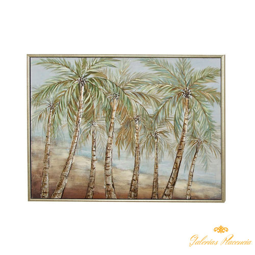 Palmeras en la playa, lienzo enmarcado (pintado a mano)