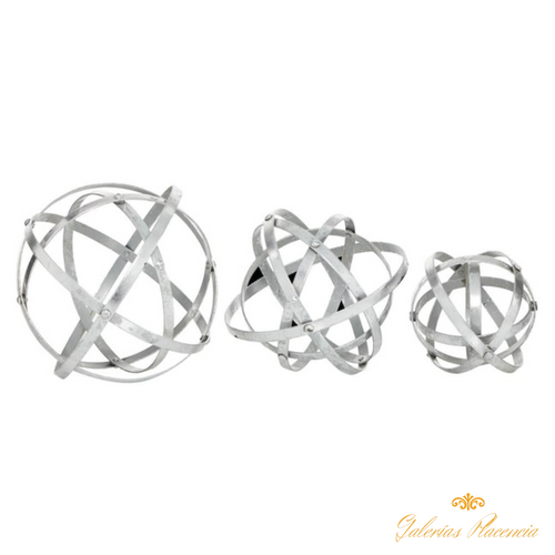Esculturas de orbe de metal plateado