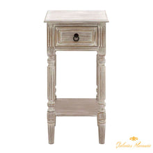 Cargar imagen en el visor de la galería, Velador mesa auxiliar de madera color Taupe con cajón y estante inferior