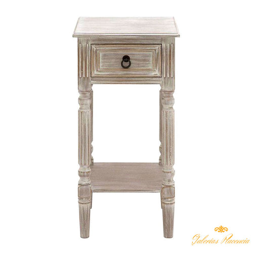 Velador mesa auxiliar de madera color Taupe con cajón y estante inferior