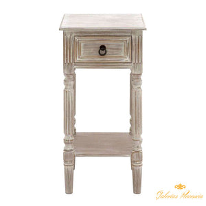 Velador mesa auxiliar de madera color Taupe con cajón y estante inferior