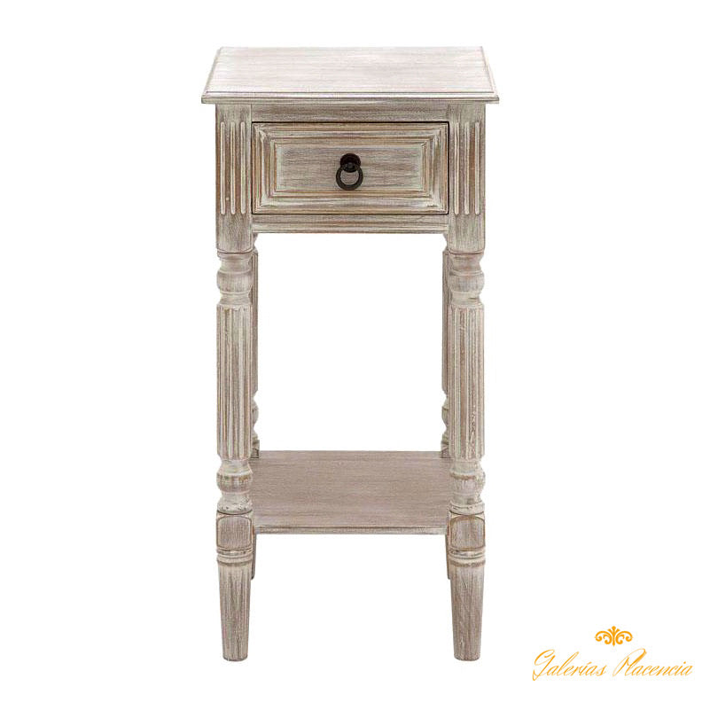 Velador mesa auxiliar de madera color Taupe con cajón y estante inferior