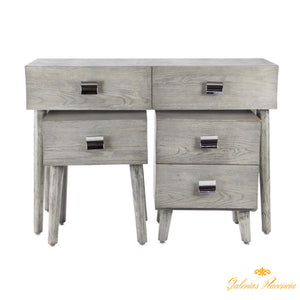 Consola de madera y mesas auxiliares, set de 3 piezas