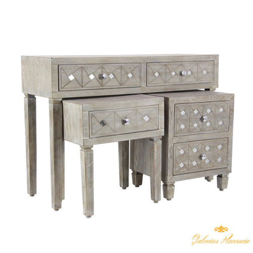 Consola de madera y mesas auxiliares, set de 3 piezas